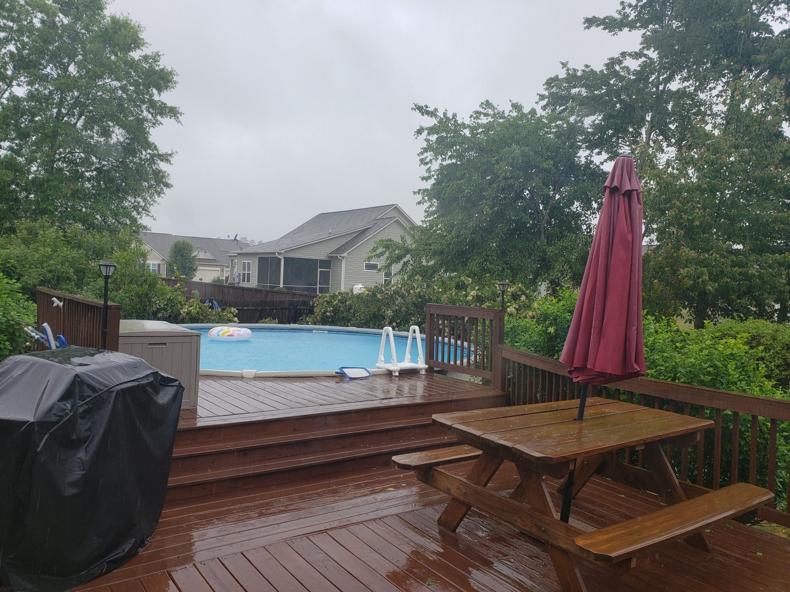 Backyard and Pool in the Rain